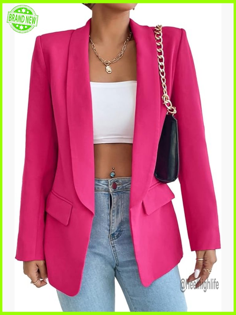 Slim Fit Blazer Shawl Collar Open Front Polyester Spandex Work Office